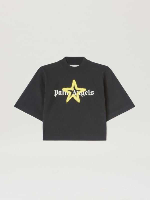 Star Sprayed  Cropped Tee-Black/Yellow