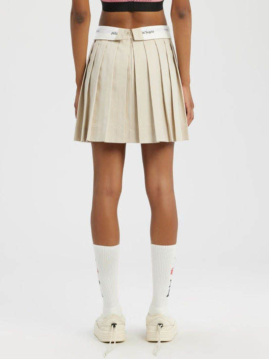 Reversed Waistband Chino Skirt-Beige/White